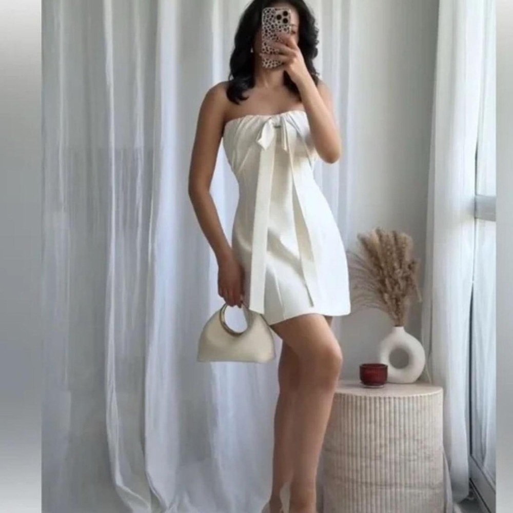 Zara NWT Ivory Strapless Bow Mini Dress Size XXL Elegant Party Dress